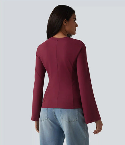 Round Neck Bell Long Sleeve Casual Top