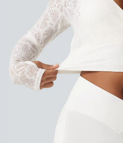 Softlyzero™ Deep V Neck Long Sleeve Contrast Lace Yoga Sports Top