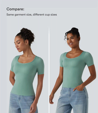 Scoop Neck Short Sleeve Built-in Bra Casual T-Shirt B-E Cups