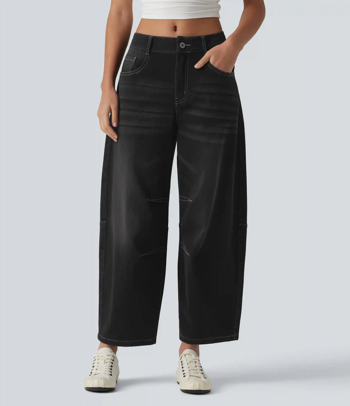 Halara Flex™ Low Rise Zipper Pockets Barrel Leg Casual Jeans