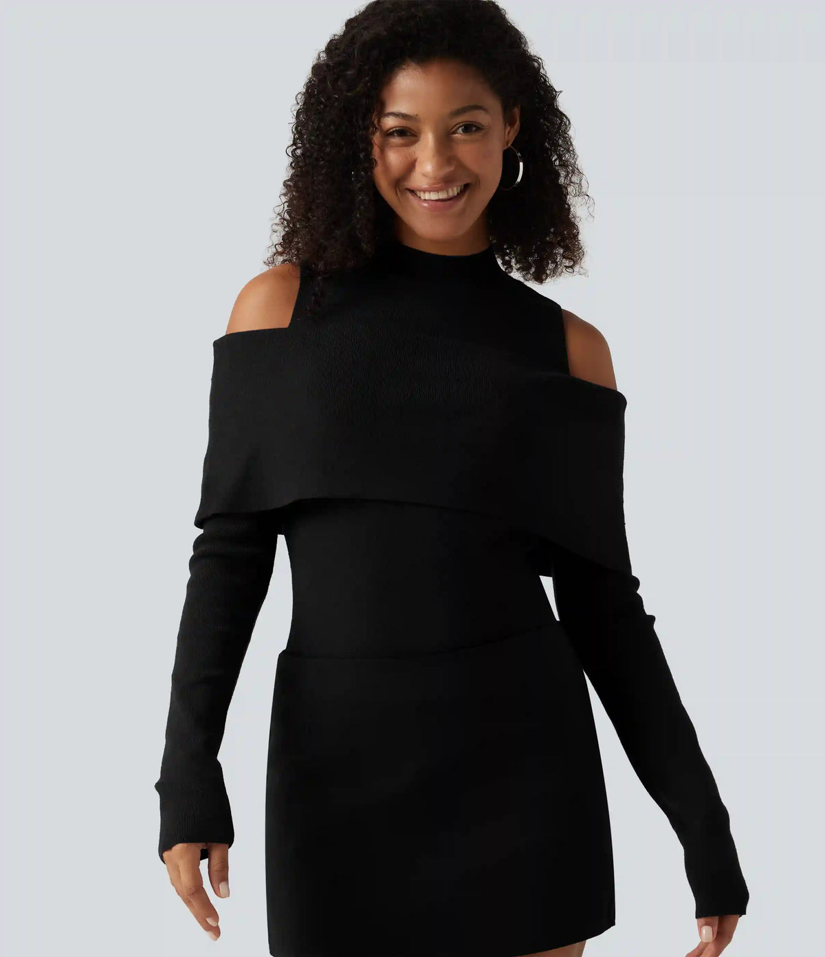 High Neck Cut Out Long Sleeve Slim Casual Sweater