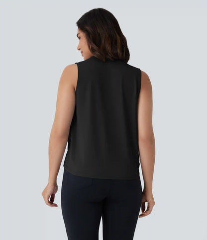 V Neck Sleeveless Wrapped Crossover Work Blouse