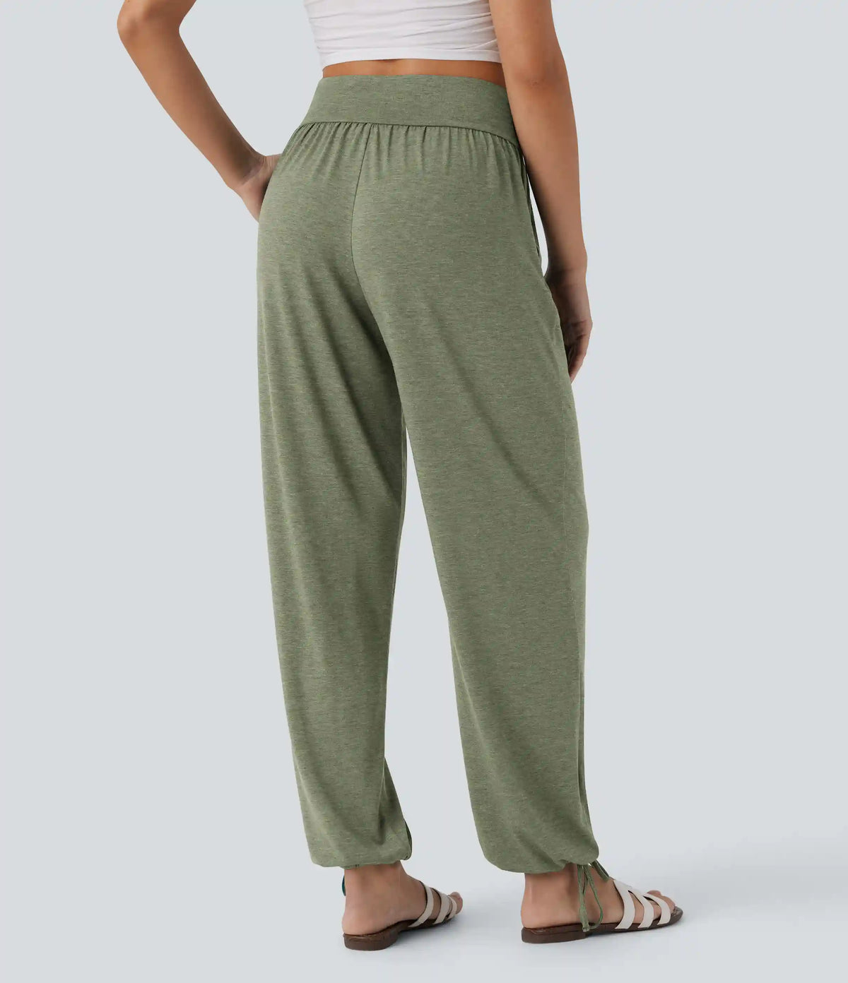 Crossover High Waisted Pocket Drawstring Casual Joggers
