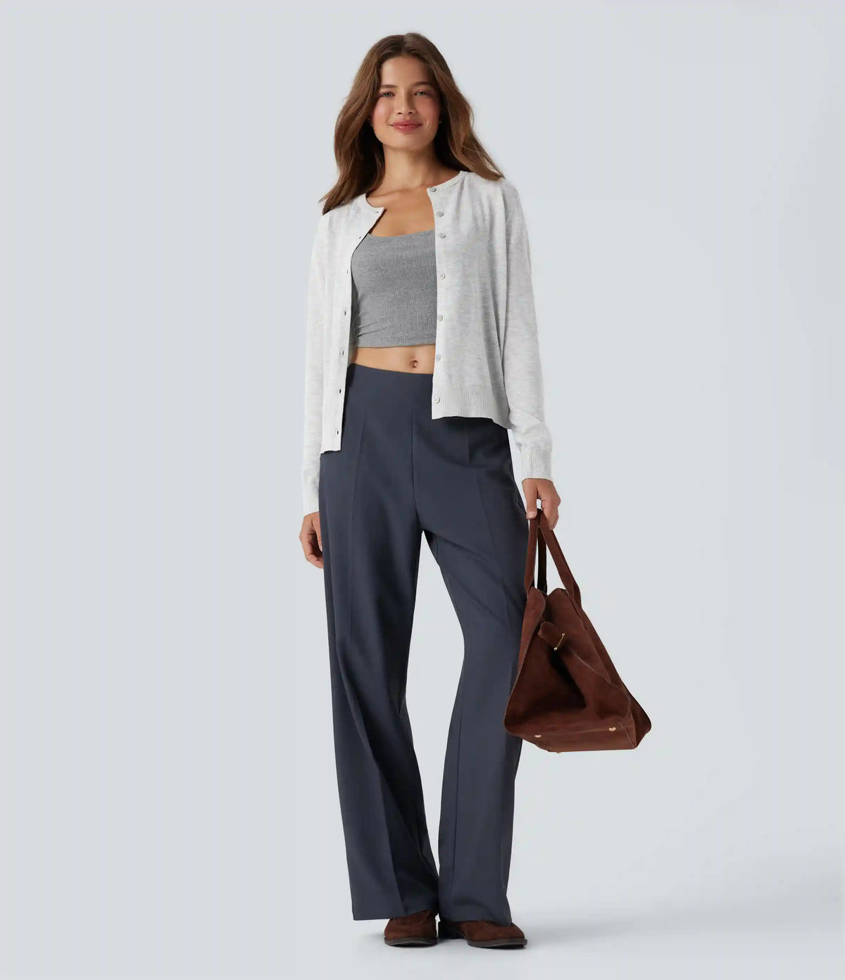 Round Neck Long Sleeve Work Wool-Blend Cardigan