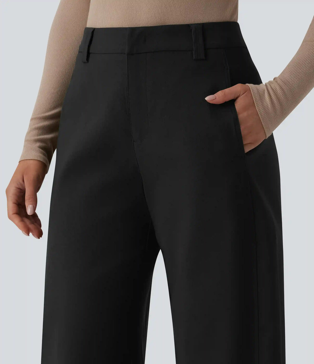 Mid Rise Work Barrel Leg Pants with Pockets