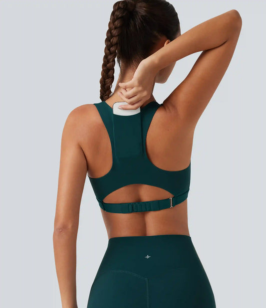 Halara UltraSculpt™ Medium Support U Neck Built-in Bra Racerback Training Sports Bra with Pocket