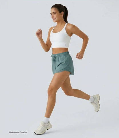 Mid Rise Drawstring Contrast Mesh 2-in-1 Flowy Running Shorts 3''