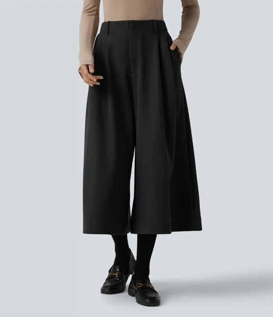 High Waisted Pleated Work Wide Leg Pants with Pockets