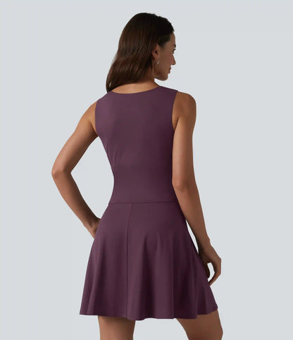 Boat Neck Sleeveless Flare Mini Casual Dress with Pockets