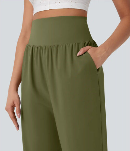 Breezeful™ High Waisted Tummy Control Hem Quick Dry Capri Pants with Pockets