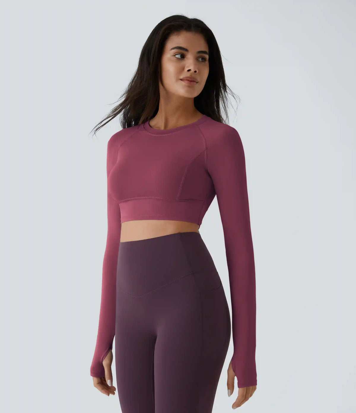 Solid Thumb Hole Cropped Yoga Sports Top