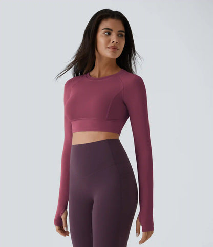 Solid Thumb Hole Cropped Yoga Sports Top