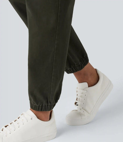 High-waisted Casual Chino Cotton Cargo Joggers with Pockets