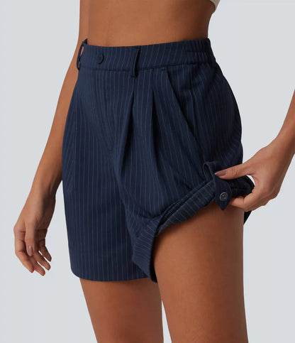 High Waisted Stripe Casual Shorts 5'' with Pockets