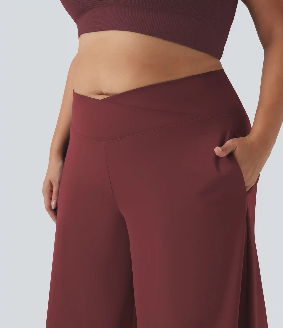 SoftlyZero™ Airy Crossover High Waisted Wide Leg InstantCool Yoga Pedal Pusher Plus Size Pants with Pockets