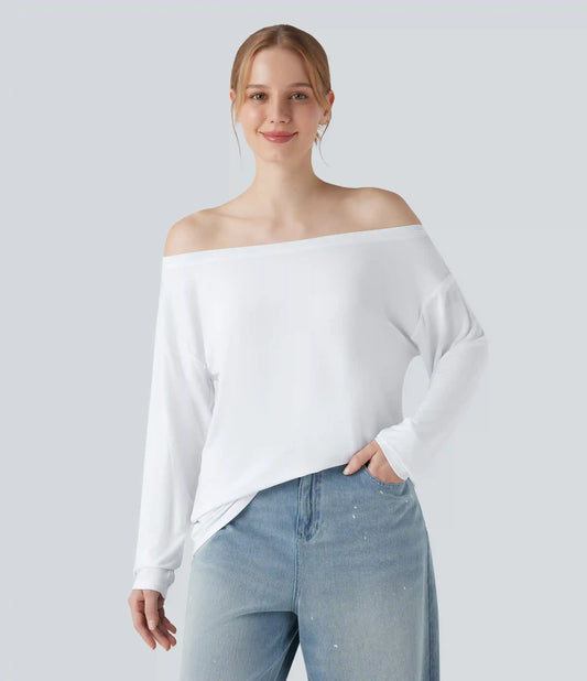 Off Shoulder Long Sleeve Casual T-Shirt