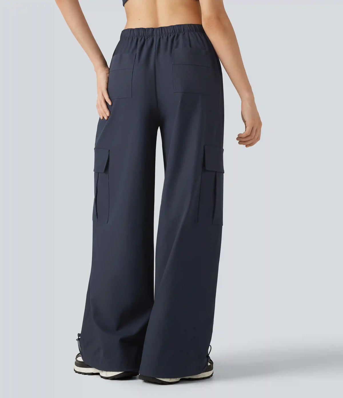 Water Repellent Wear-Resistant Mid Rise Drawstring Baggy Casual Cargo Pants with Pockets