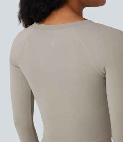 SoftlyZero™ QuickDry Cut Out Long Sleeve Thumb Hole Cropped Yoga Sports Top