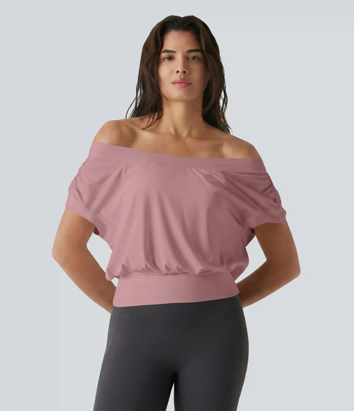 Off Shoulder Short Sleeve Oversize InstantCool Quick Dry Yoga Sports Top