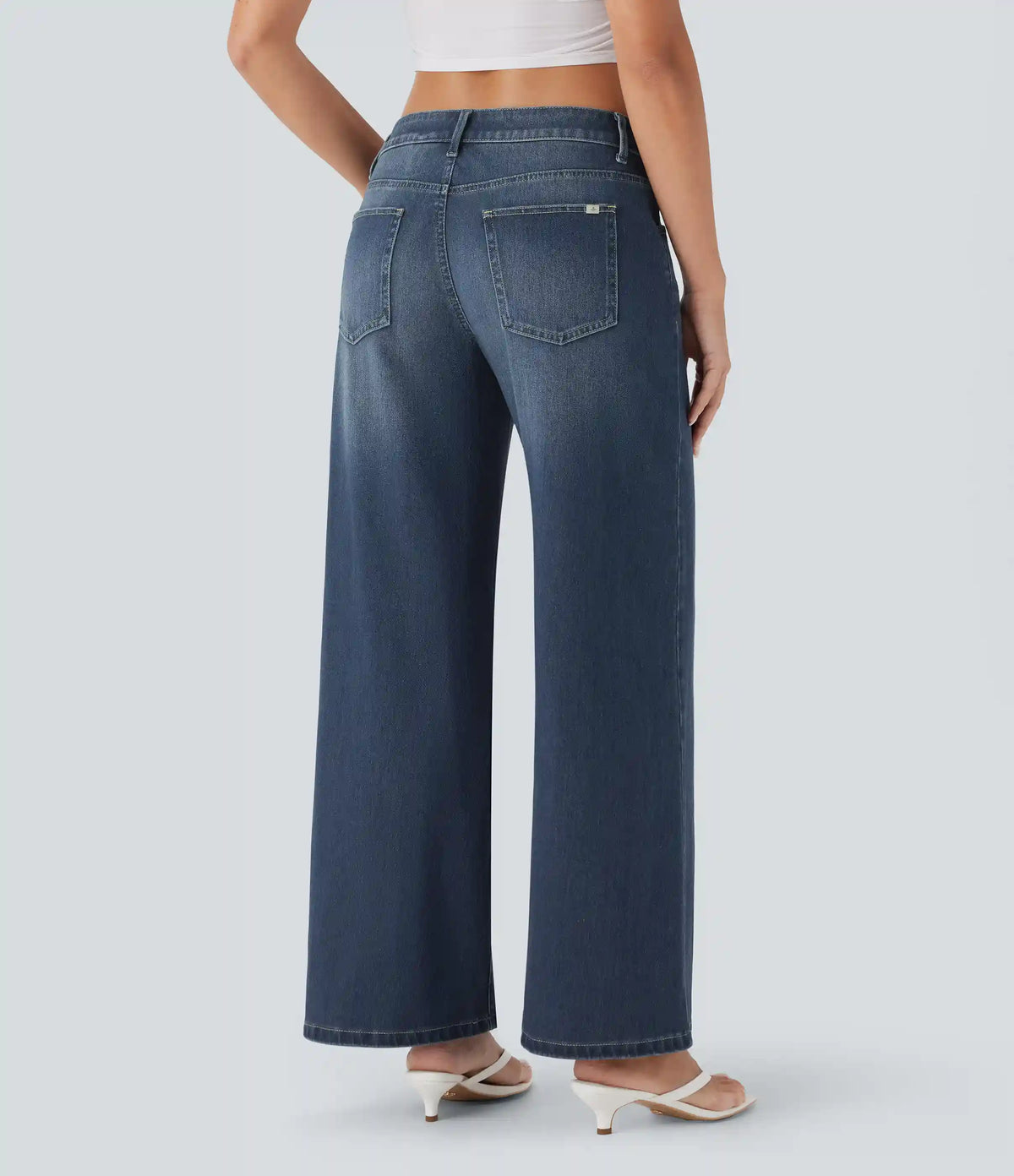 Halara Flex™ Asymmetric Low Rise Zipper Pockets Baggy Wide Leg Washed Casual Jeans