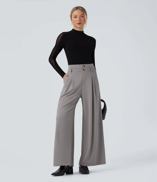 Halara Flex™ High Waisted Double Waistband Wide Leg Crepe Work Pants with Pockets