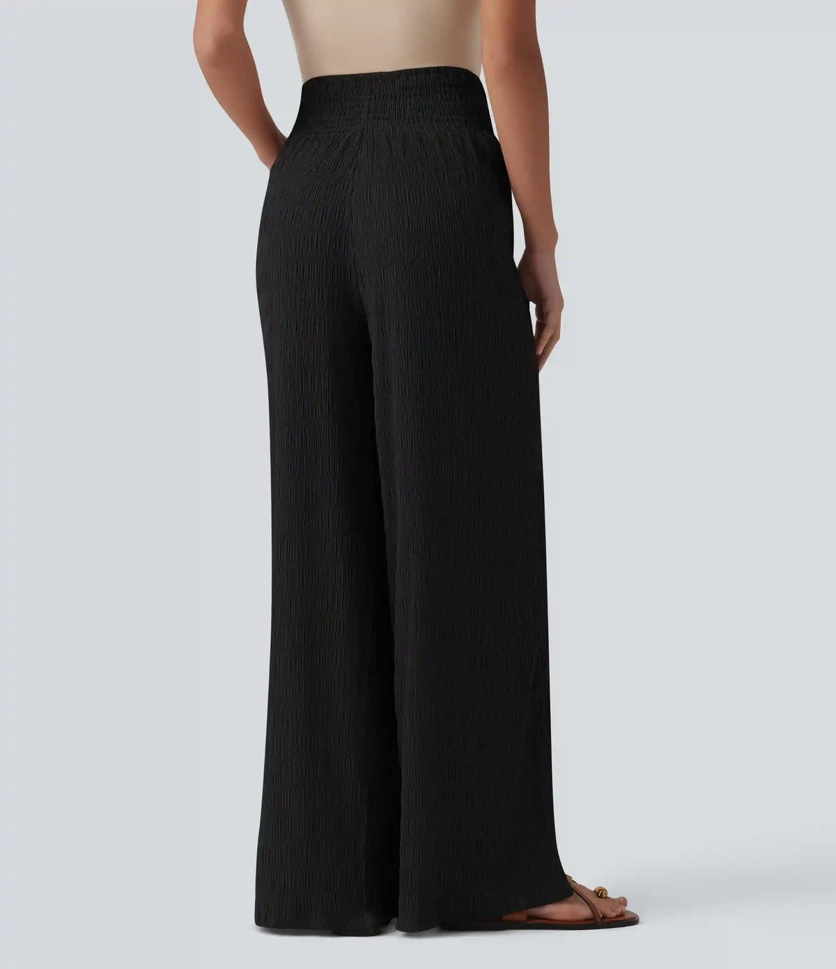 Mid Rise Drawstring Texture Resort Baggy Pants with Pockets