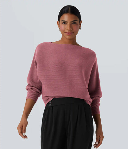 Boat Neck Batwing Sleeve Casual Sweater