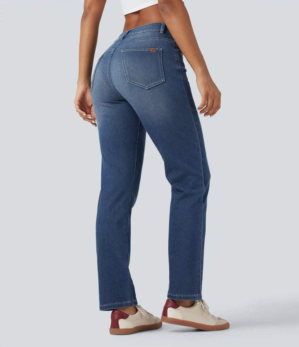 Halara Flex™ Low Rise Zipper Pockets Straight Leg Washed Casual Jeans