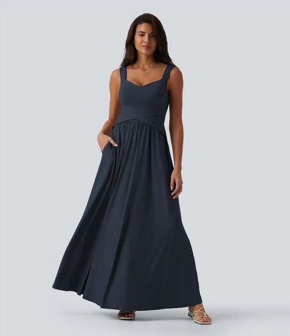 Built-in Bra Flowy Maxi Casual Dress with Pockets DD-F