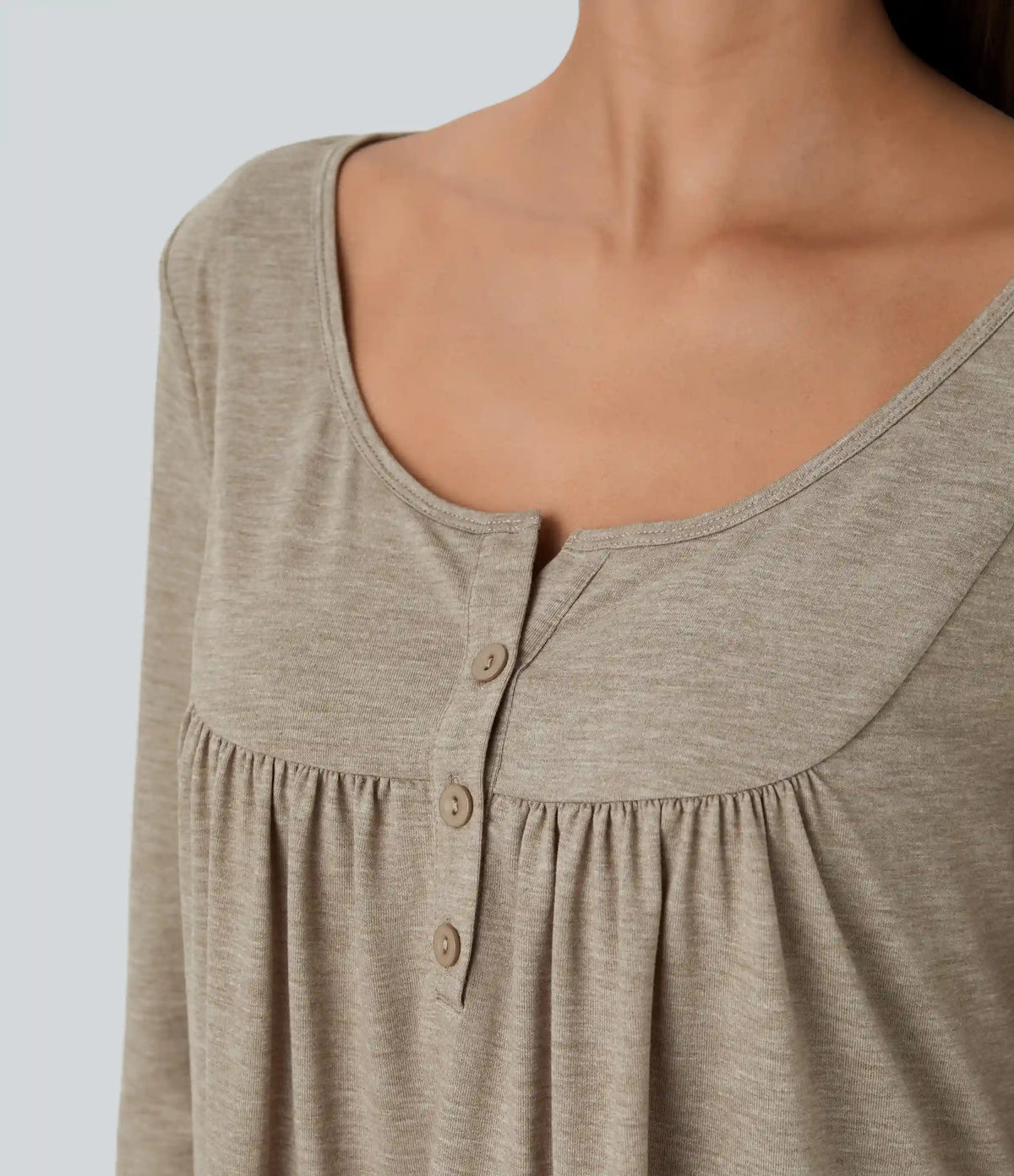 Round Neck Long Sleeve Curved Hem Casual Top