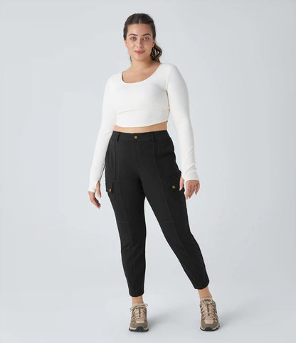 DayStretch High Waisted Zipper Pockets Solid Slim Hiking Plus Size Cargo Pants