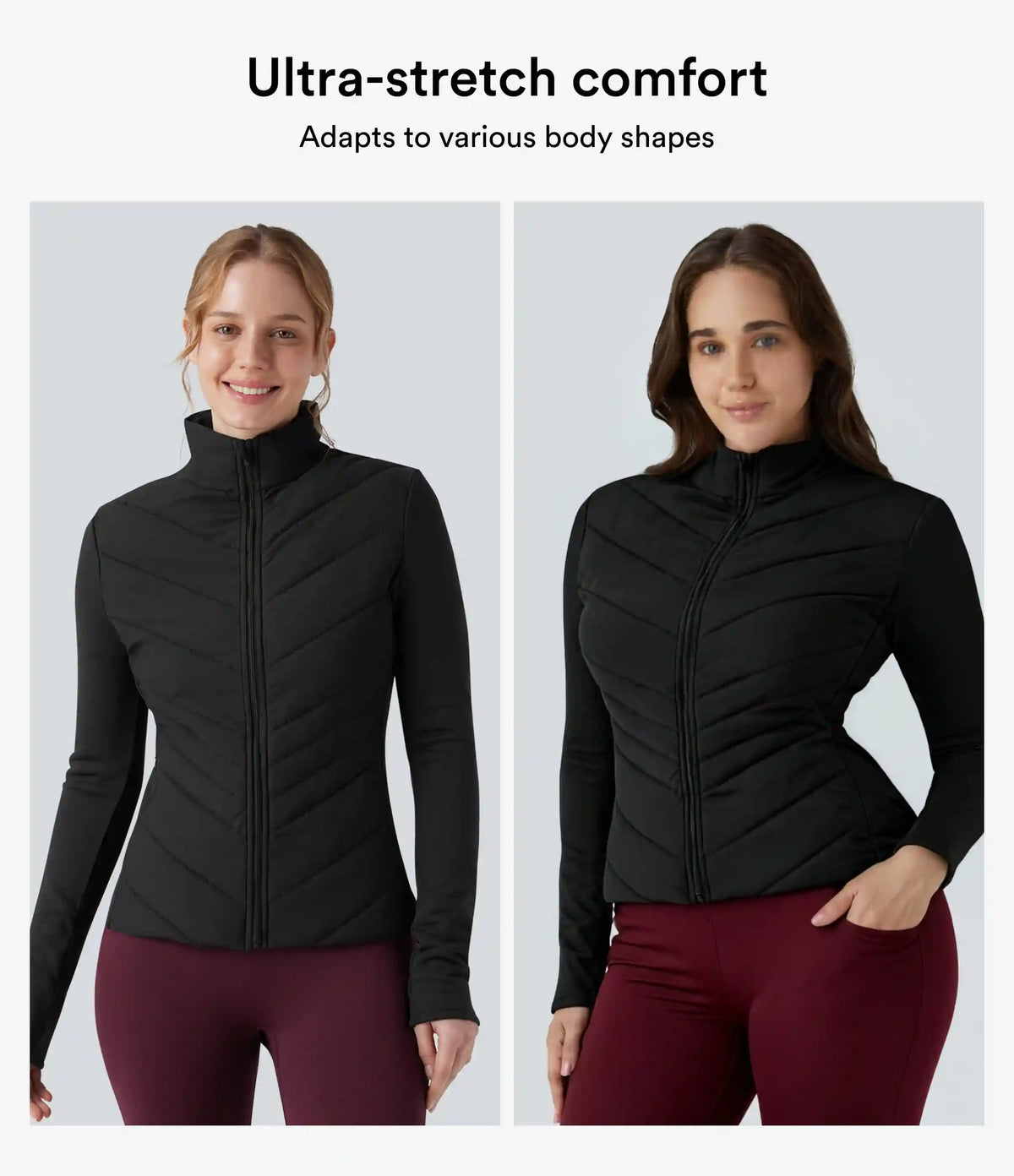 PuffFlex Stand Collar Zipper Long Sleeve Running Quilted Jacket with Pockets