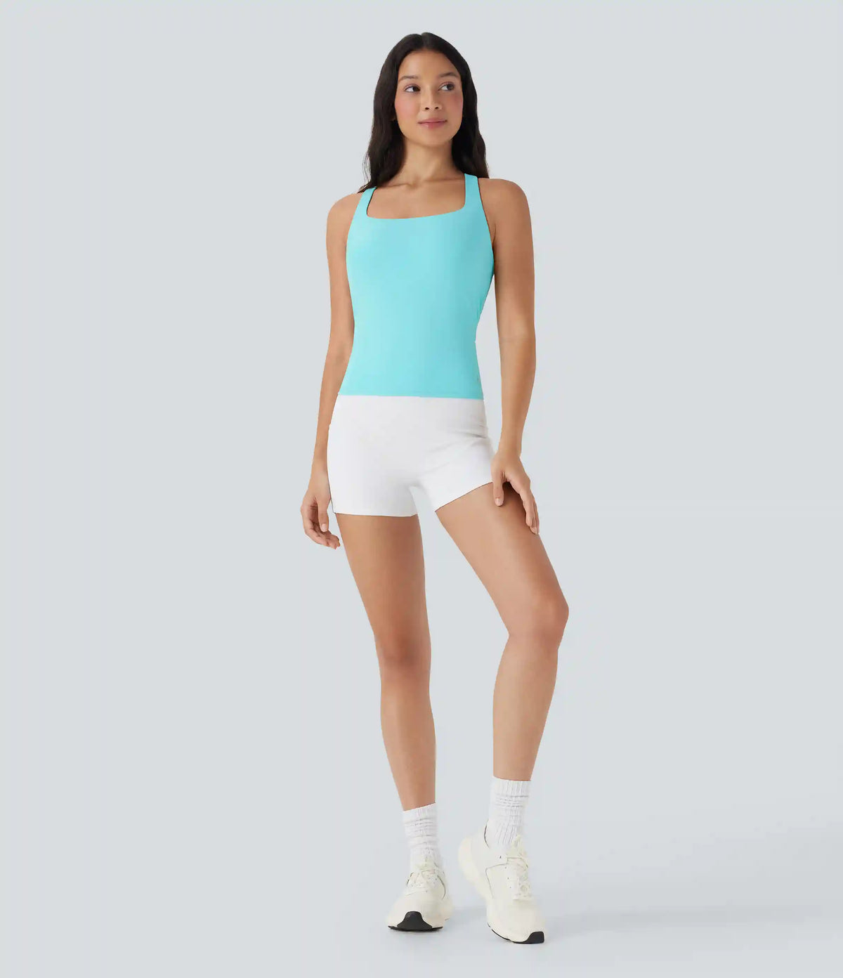 SoftlyZero™ Airy Square Neck Cropped InstantCool Running Tank Top-Longer Length