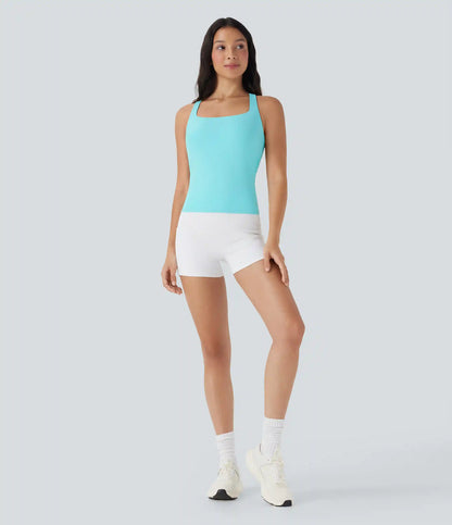 SoftlyZero™ Airy Square Neck Cropped InstantCool Running Tank Top-Longer Length