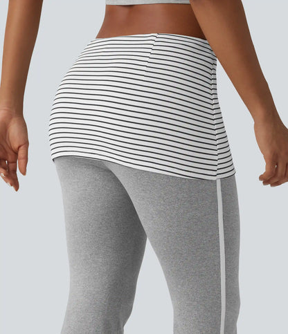 Foldover Mid Rise Stripe Flare Casual Pants