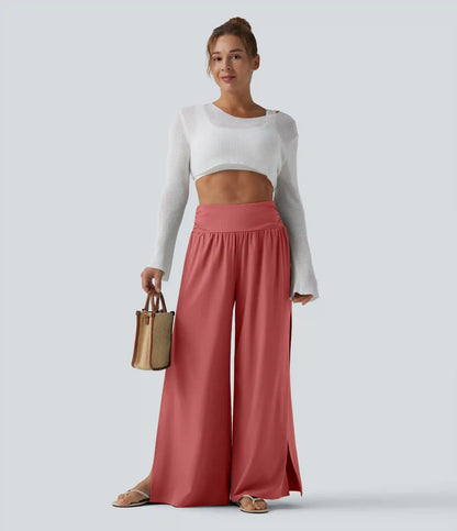 Breezeful™ High Waisted Ruched Split Quick Dry Resort Flowy Pants with Pockets