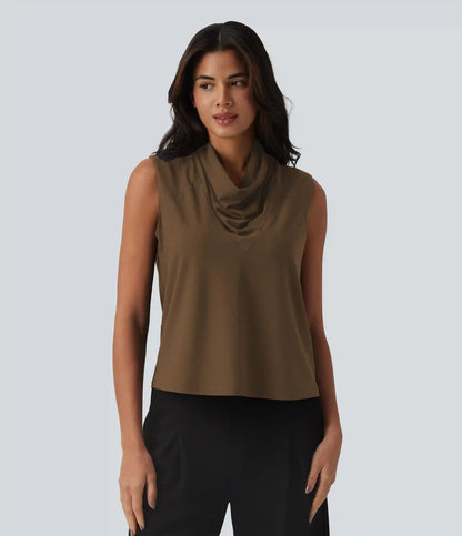 Cowl Neck Sleeveless Work Blouse