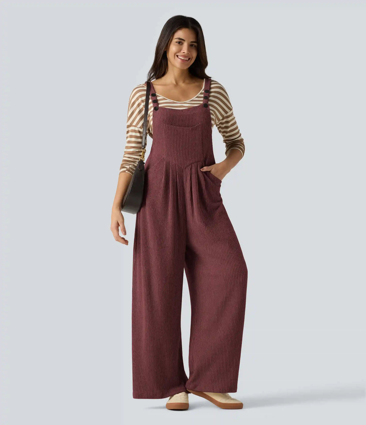 Ribbed Knit Casual Overalls with Pockets