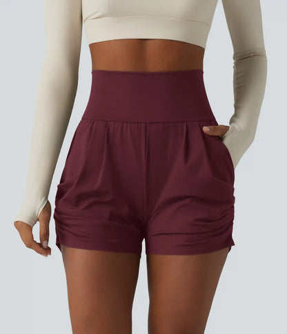SoftlyZero™ Airy High Waisted Ruched InstantCool Yoga Shorts 3'' with Pockets