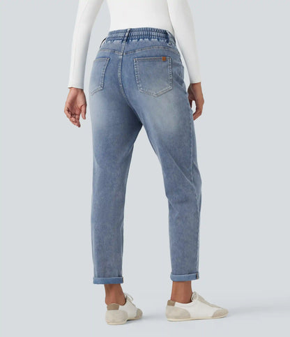 Halara Flex™ High Waisted Drawstring Rolled Hem Casual Slim Jeans with Pockets