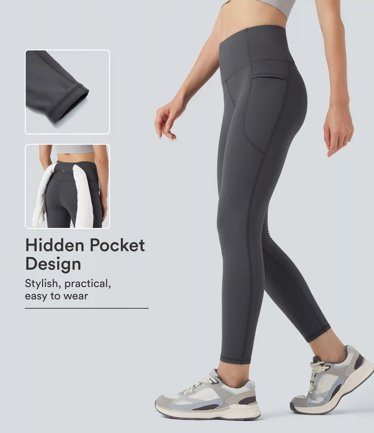 High Waisted Fleece 7/8 Hiking Leggings with Pockets
