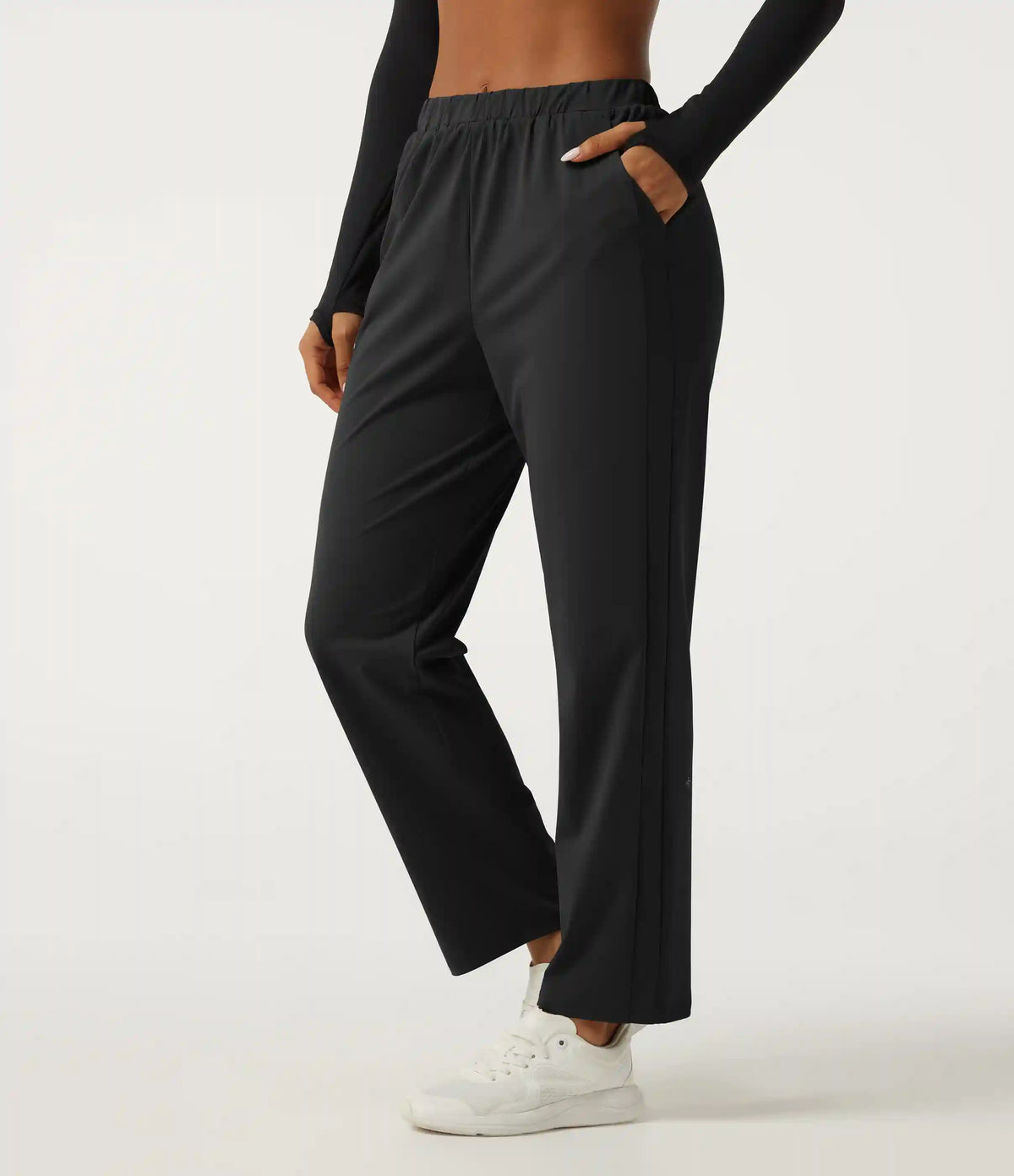 Wrinkle Recovery Mid Rise Quick Dry Workout Pants with Pockets