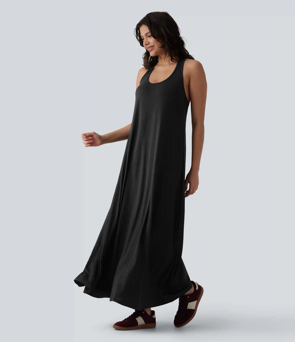 U Neck Flowy Maxi Casual Dress