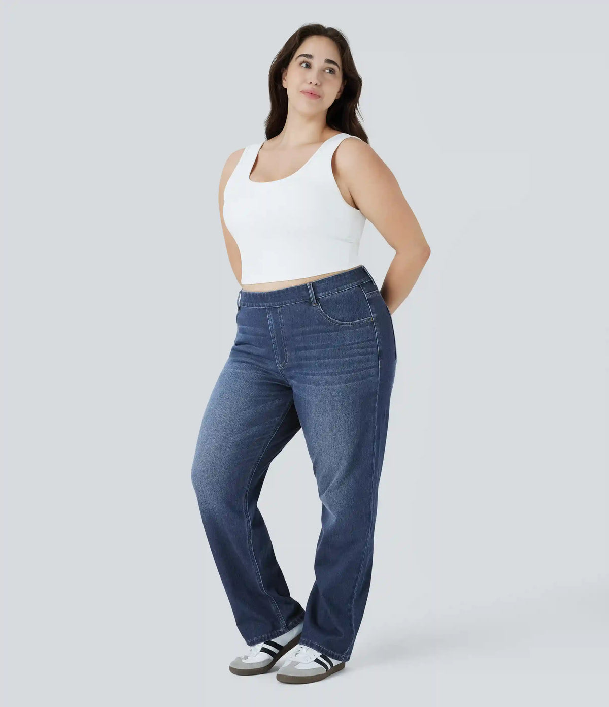 Halara Flex™ High Waisted Pockets Straight Leg Washed Casual Plus Size Jeans