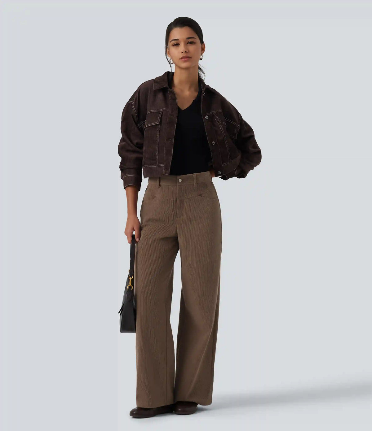 Mid Rise Straight Leg Corduroy Casual Pants with Pockets