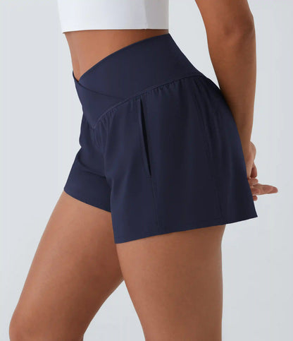 Breezeful™ High Waisted Crossover Pocket 2-in-1 Quick Dry Yoga Shorts 4"