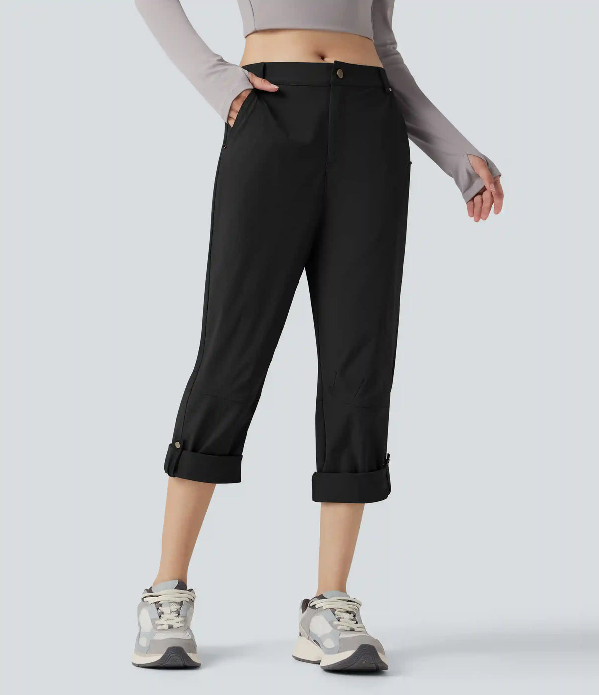 Durable Water Repellent Mid Rise Straight Leg Hiking Pants with Pockets-Adjustable Pant Length