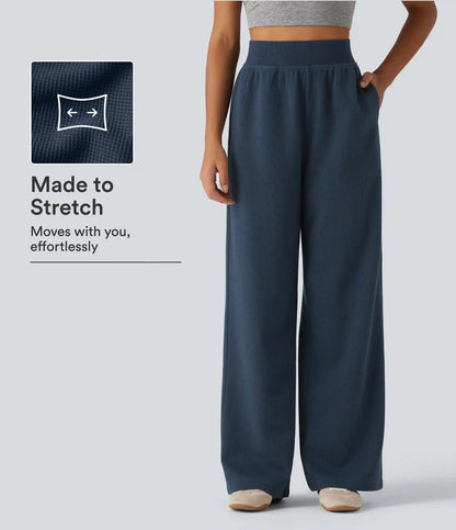 High Waisted Straight Leg Waffle Casual SweatPants with Pockets