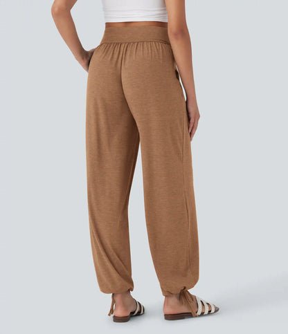 Crossover High Waisted Pocket Drawstring Casual Joggers