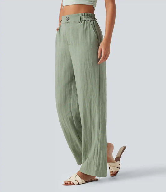 High Waisted Wide Leg Casual Linen-Blend Pants with Pockets